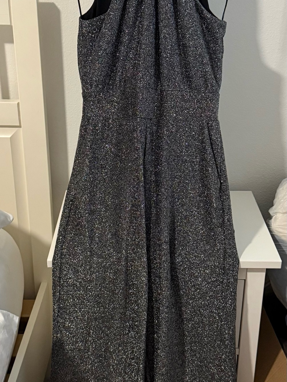 Michael Kors Silver-Black Glitter Halter Jumpsuit